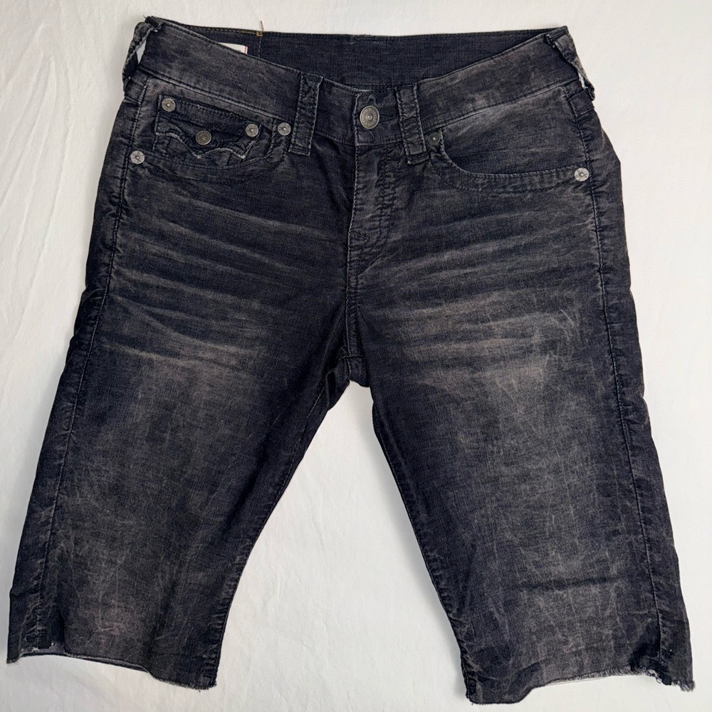 Men’s True Religion Black Washed Denim Shorts Size 28 (Stretch)